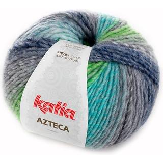 Katia Azteca 63 Grå-grøn-blå Indhold: 53% uld, 47% akryl Vægt/længde:100 g = 180 meter Anbefalede pinde: 5-5.5mm Strikkefasthed:10 cm x 10 cm = 17 m x 23 r Vask: Finvask 30º / Tåler ikke tørretumbling.