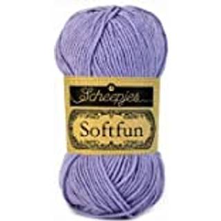 Scheepjes Softfun 2519 Violet Indhold: 60% Bomuld / 40% Akryl Vægt/længde: 50 gram = ca. 140 meter Anbefalede pinde: 3.50-4.00 mm Strikkefasthed: 10 cm = 21 x 30 m Maskinvask / Skåneprogram max 30°C.