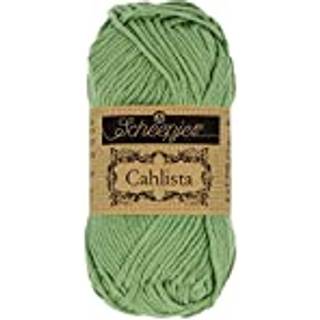 Scheepjes Cahlista 212 Sage Green Indhold: 100% naturlig bomuld Vægt/længde: 50 gram = ca. 85 meter Anbefalede pinde: 4.50-5.00mm Strikkefasthed: 10 x 10 cm = 19 m x 23 p Maskinvask 60°C / Tørres fladt .