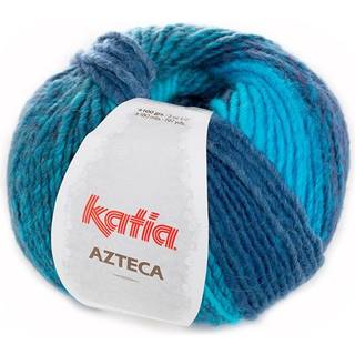 Katia Azteca 51 Blå Indhold: 53% uld, 47% akryl Vægt/længde:100 g = 180 meter Anbefalede pinde: 5-5.5mm Strikkefasthed:10 cm x 10 cm = 17 m x 23 r Vask: Finvask 30º / Tåler ikke tørretumbling.