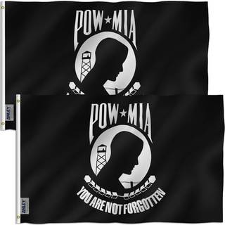 Anley Pack of 2 Fly Breeze 3x5 Foot Pow Mia Flag - Vivid Color and Fade Proof - Canvas Header og Double Stitched - Du er ikke glemt fange af krig