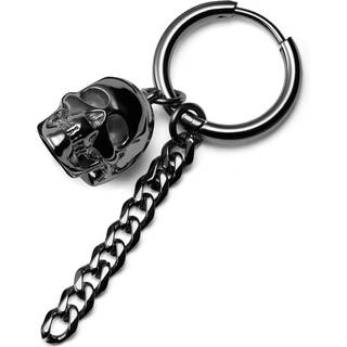 Sort Drop Hoop Stålørering m. Kranie & Kæde Vedhæng