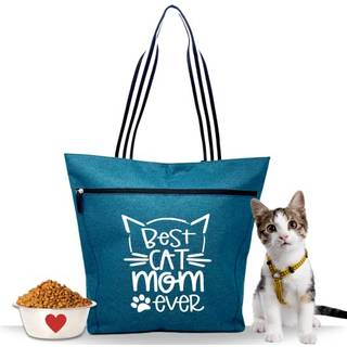 Brooke & Jess Designs Fur Mom Lexie Teal Zipper Tote Bag Kvinder Arbejdsrejser - Bedste katteelsker Gave Jule Fødselsdag Mors dag - Sjove ting ti