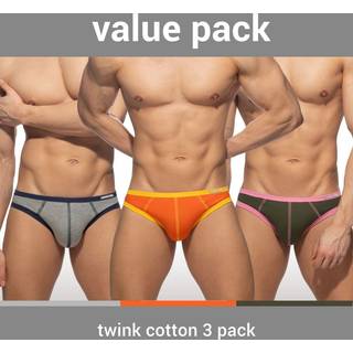 Addicted 3-Pack Twink Cotton Briefs - Orange è Grey - Khaki