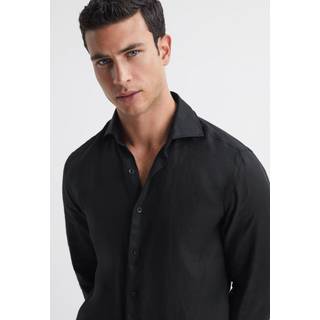 Reiss Reiss Black Rex Linen Cutaway Collar Shirt