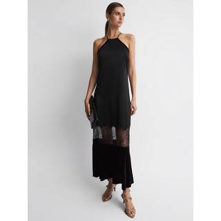 Reiss Janelle Monteret Satin-Velvet Midi Kjole34