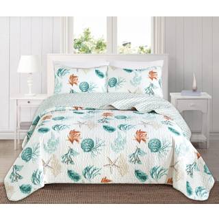 King Coastal Quilt Bedding Set Summer Coastal Quilt With Shams Beach 3-Piece Reversible All Season Bedning Threat Quilt Set. Letvægtsnautisk quil