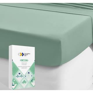 Lyxigt mjukt kingmonterat ark 600 sateen 100% bomull no -pop elastik för tätt passar djup fickbotten - fotsidesindikator (salvia grön)