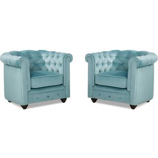 Sæt med 2 CHESTERFIELD lænestole - Pastelblå fløjl