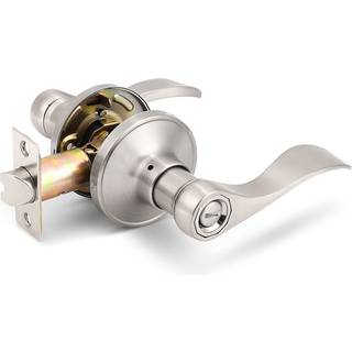 GoBrico Universal Wave Style Lever Door Knob Handle Pull Lock Privacy for Sovev?relse og bad satin Nickel 1Pack