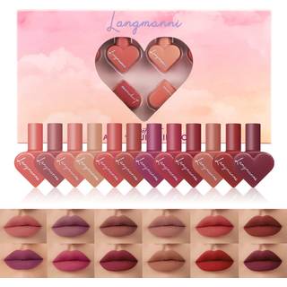Langmanni 12 farver s?de hjerte fl?jl matte flydende vandt?t langvarig l?bestift s?t