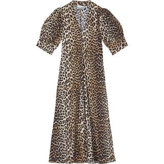 Printed Cotton Poplin V-neck Long Dress - Leopard - 38