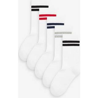 Next White/Blue/Red Cushioned Footbed Cotton Rich Ribbed Tipped Socks 5 Pack