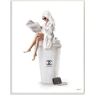 Stupell Industries Chic Fashion Coffee and Purse Female Robe Pose designet af Ziwei Li Art 13 X 19 Wall Plaque