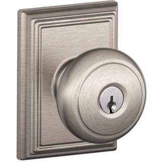 Schlage F51A og 619 Add Andover Knob med Addison Trim Keyed Entry Lock Satin Nickel