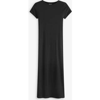 Next Black Ribbed T-Shirt Style Column Maxi Dress With Slit Detail