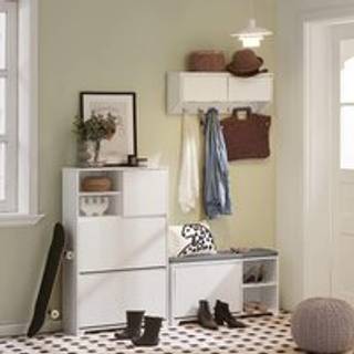 SoBuy Skobænk med Hylde, Hvid - 90x46x24 cm