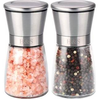 H&S Salt and Pepper Grinder Set - Manual Mill Grinders til k?kken - Glas & rustfrit st?l Spice Mills med justerbar grovhed - Let at bruge & fyld