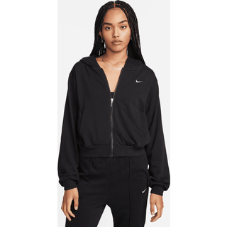 Løs Nike Sportswear Chill Terry-hættetrøje til kvinder i french terry med fuld lynlås - sort - M (EU 40-42)