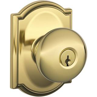 Schlage F51A PLY 605 Cam Plymouth Knap med Camelot Trim Keyed Entry Lock Bright Brass