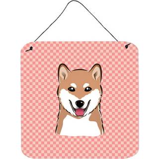 """" Caroline's Treasures Checkerboard Pink Shiba Inu Wall eller Door Hanging Prints 6 X 6 """" """" """"