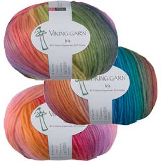 Viking Iris 431 Multi grå/grøn Indhold: 80% Superwash merinould, 20% nylon Vægt/længde: 100 g = 270 meter Anbefalede pinde: 5-7 mm Strikkefasthed: 10 x 10 cm = 15-16 m Vask: Max 30°C / Tørres fladt.