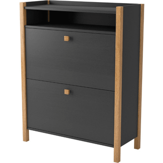 Skoskab i mørkegrå med detaljer i birketræ til 12 par sko