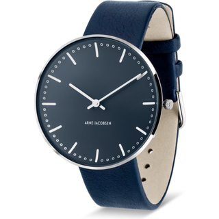 Arne Jacobsen armbåndsur CITY HALL 40 MM - blå læderrem/blå skive