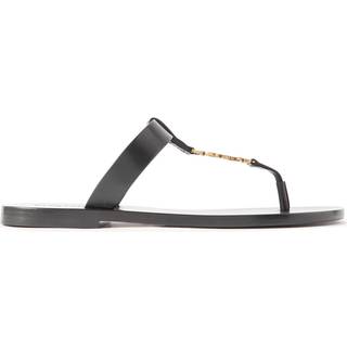 Saint Laurent Cassandre leather thong sandals - black - EU 42