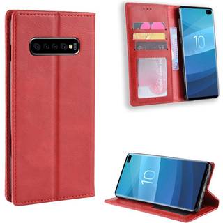 Samsung Galaxy S10 Plus vintage stil læder flip etui - Rød