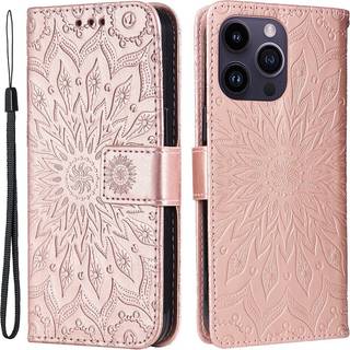 SKALO iPhone 15 Pro Max Mandala Flip Cover - Rosa guld
