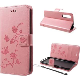 Huawei P20 Pro stemplet sommerfugl blomster PU læder flip etui - Pink