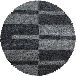 Gala Rund Shaggy tæppe Ternet - Grå - 80x80 (Rund)