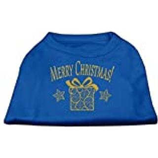 Golden Christmas Present Dog Shirt Blue XL