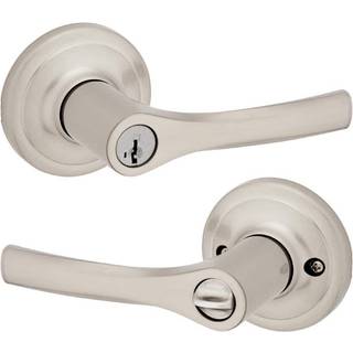 Kwikset Henley Entry Door Handle med lås og nøgle Sikker nøglet reversibel håndtag Udvendigt til hovedindgang og soveværelser Satin Nikkel Pick R
