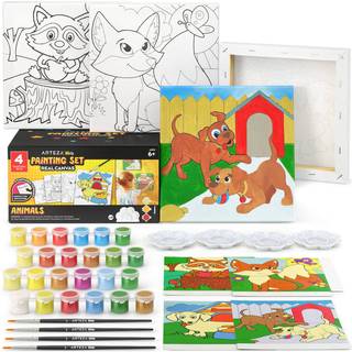 Arteza Kids Animals Maleri Kit 4 l?rreder 8 x 8 tommer 24 Akrylmaling 4 PAINE B?rster 4 Paletter Kids Aktiviteter i alderen 6 og opefter