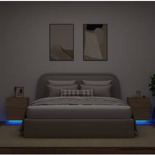 sengeborde 2 stk. med LED-lys konstrueret træ sonoma-eg