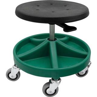 DIESELLA Montørstol/Taburet med sæde i PU-skum, fodkryds med 5 rum, 5xØ75 hjul og højde 310-390 mm (GRØN)