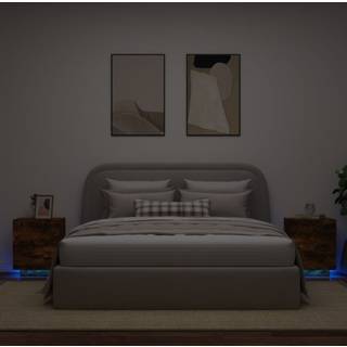 Sengeborde Med Led-Lys Konstrueret Træ - 2 / Røget eg