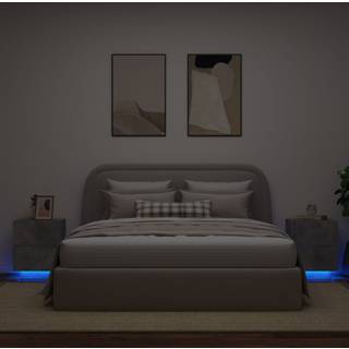 Sengeborde Med Led-Lys Konstrueret Træ - 2 / Betongrå