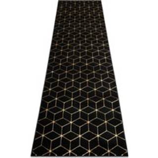 Tæppe, Fortovet GLOSS moderne 409C 86 Terning, stilfuld, glamour, art deco sort / guld 60x200 cm