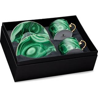 L'Objet Tea And Coffee - 'Malachite' teacup and saucer, set of two in Green, Gold Porcelain