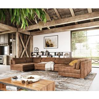 Wohnlandschaft Elio XL 400x185 cm Lederimitat Vintage Braun Antik