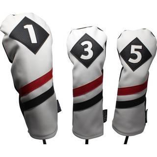 Majek Retro Golf Headcovers White Red and Black Vintage Leather Style 1 3 5 Driver og Fairway Head Covers Paser 460cc Drivers Classic Look