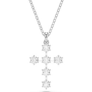 Insigne Anhänger, Rundschliff, Kreuz, Weiß, Rhodiniert
