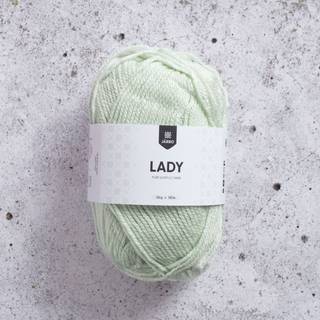 Järbo Lady 33 Baby mint Indhold: 100% akryl Vægt/længde: 50 g = ca. 125 meter Anbefalede pinde:4 mm Strikkefasthed: 10 x 10 cm = 21 m x 28 p Vask:Maskinvask 40ºC.