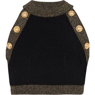 Balmain Metallic knit crop top - black - XXXL
