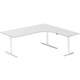 Office hæve-sænkebord 200x180cm i lys grå med hvidt stel højrevendt