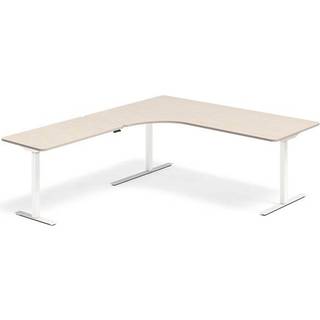 Office hæve-sænkebord 200x220cm i birk med hvidt stel venstrevendt