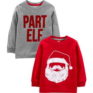 Enkle gl?der ved Carter's baby 2-pakke jul Lang?rmet tees r?d/gr? 3T